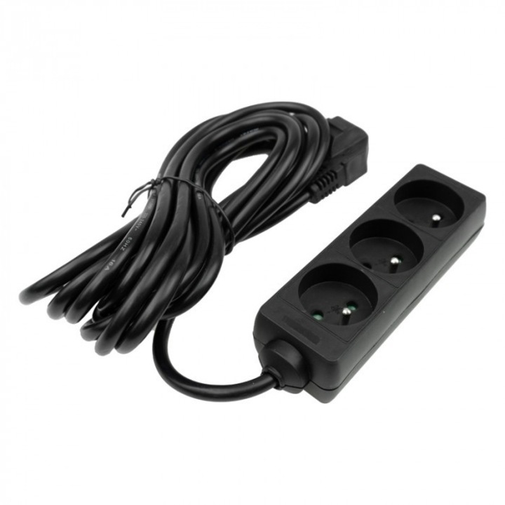Prelungitor electric, Ecolight, 3 prize, 5m, negru