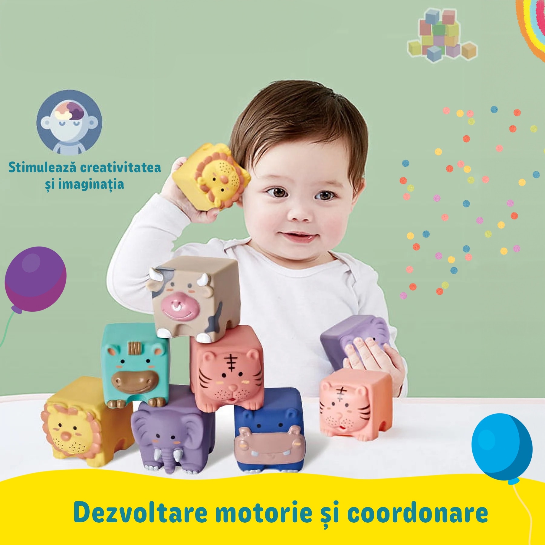 Set cuburi moi interactive in forma de animalute pentru bebelusi ...