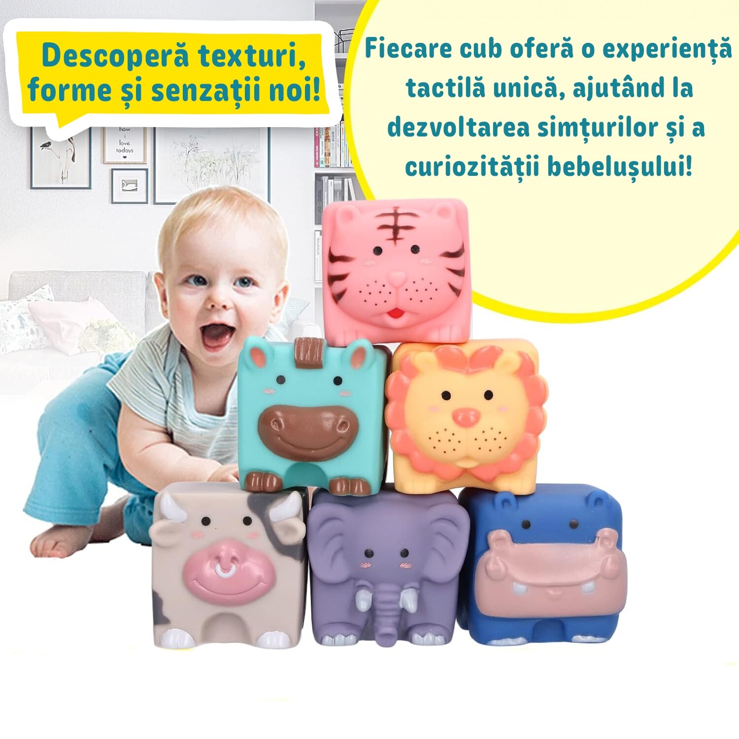 Set cuburi moi interactive in forma de animalute pentru bebelusi ...