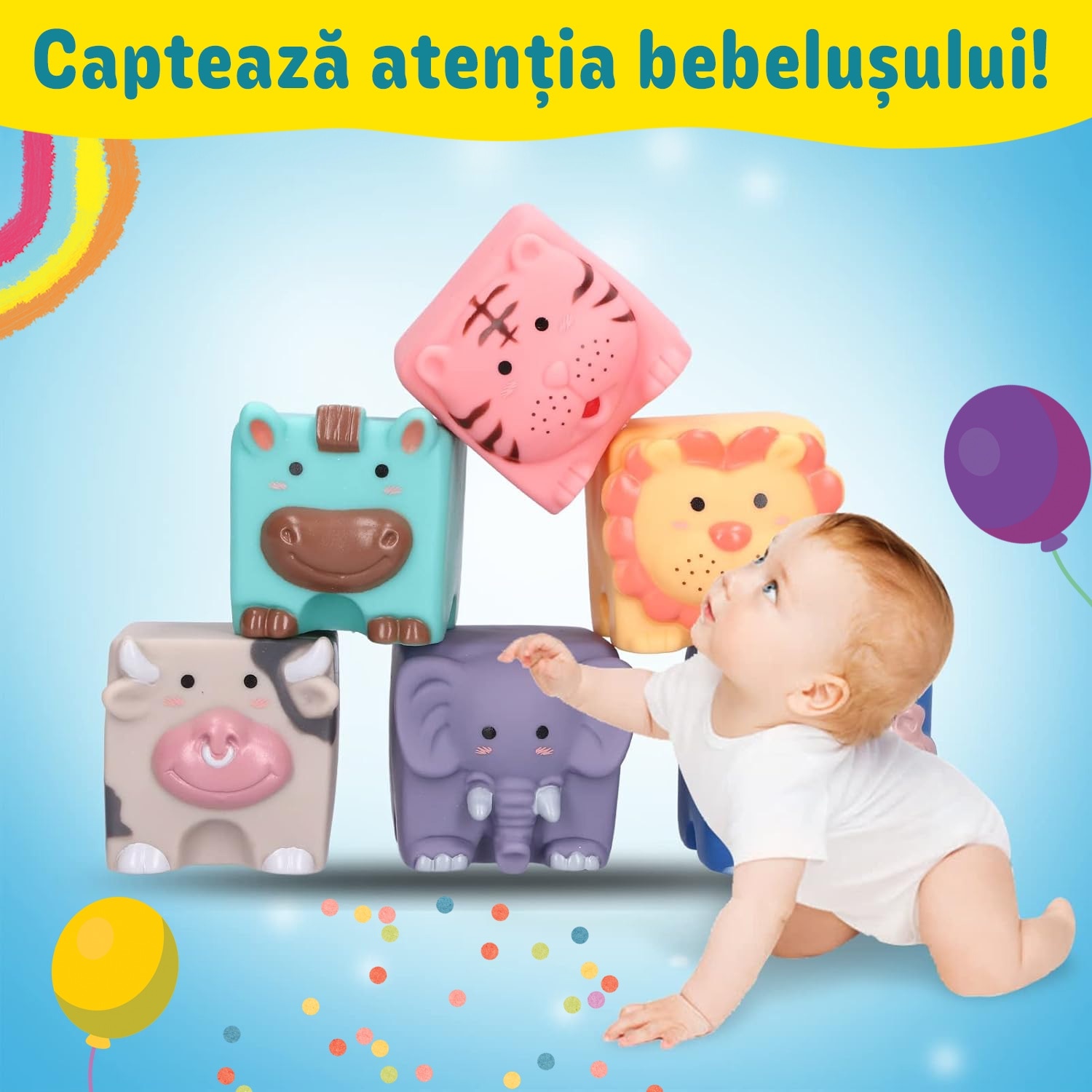 Set cuburi moi interactive in forma de animalute pentru bebelusi ...