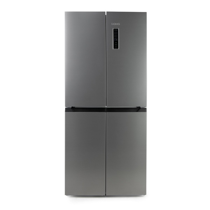 Frigider side by side cu 4 usi DOMO, Full No Frost, H 180 cm, 362 litri, sistem MultiAirflow, congelare rapida 4 stele, 3 rafturi din sticla securizanta, 4 rafturi pe usi, 6 compartimente congelator, panou de control touch, inox