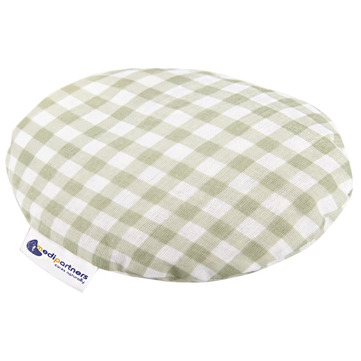 Perna colici pentru bebelusi, Medi Partners, Bumbac/Samburi de cirese, Cald/Rece, Model de Grila, round 15cm, 180g, Verde/Masline