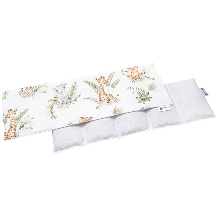 Perna cu seminte de cires, Medi Partners, Model de Safari, Bumbac, 5 compartimente, Cald/Rece, 60x20cm, Bej/Alb