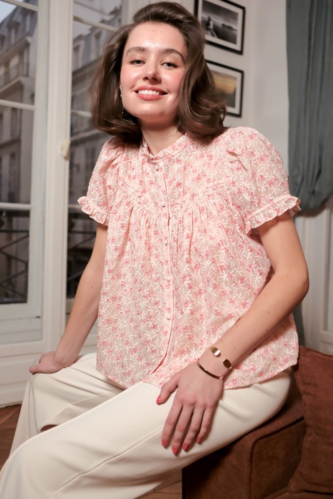 Camasa roz cu imprimeu floral B-4848T 9415, Roz prafuit