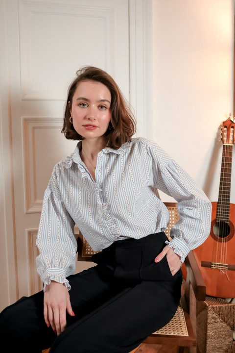 Раирана риза с флорален принт B-ASD95088 9427, Бял, 36