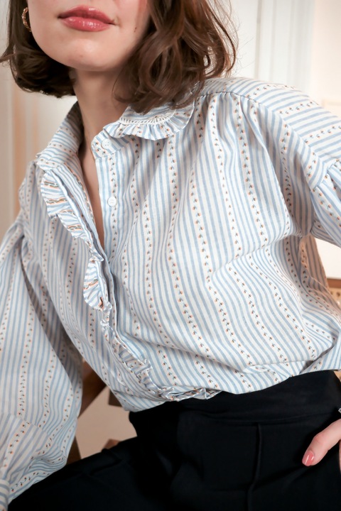 Премиум раирана риза с флорален принт ASD95088 16950, Бял