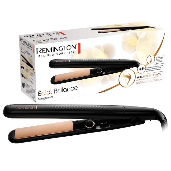 Преса Remington [Shine & Soft Care] Shine, керамика, равномерна топлина, ултра-бърза, готова за 15 секунди, променлива температура 150 – 230 °C, въртящ се кабел, S6308