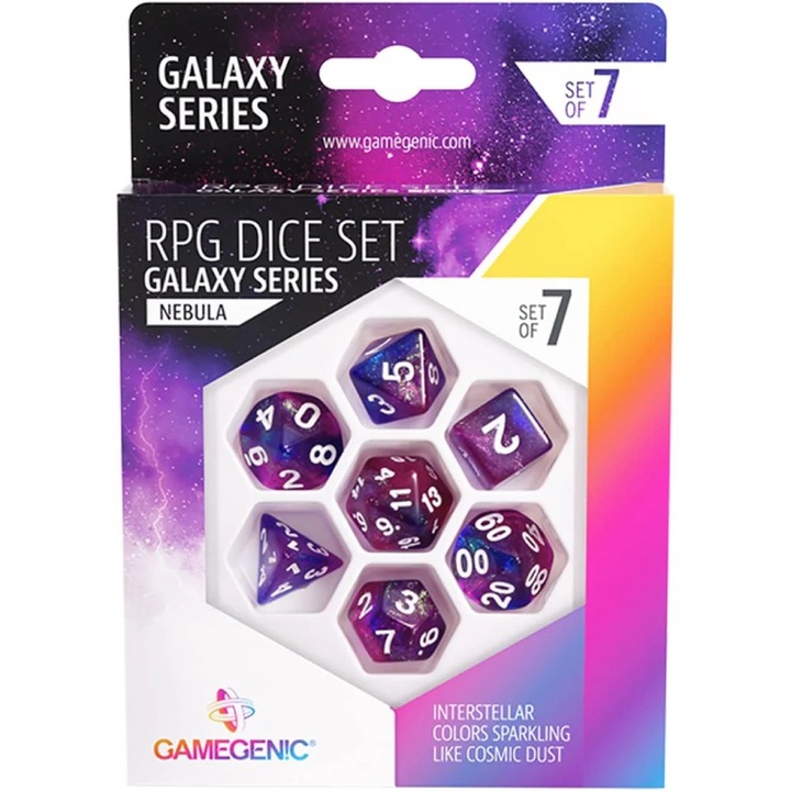 Комплект 7 зара Gamegenic, Galaxy Series, D6, 16 мм, Nebula