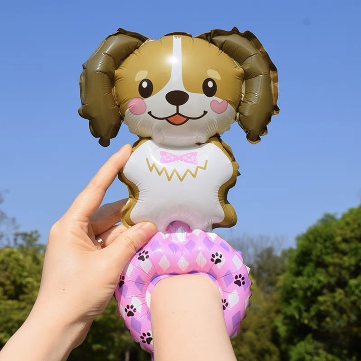 Balon din Folie Metalizata, Southern Sky, Figurine Animalute, Tip Bratara, Model Caine, Ambalaj Individual, Pai Inclus, Umflare cu Aer sau Heliu, Maro