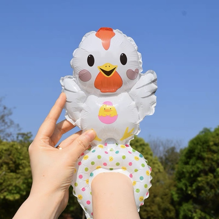 Balon din Folie Metalizata, Southern Sky, Figurine Animalute, Tip Bratara, Model Gaina, Ambalaj Individual, Pai Inclus, Umflare cu Aer sau Heliu, Alb - calitate superioara