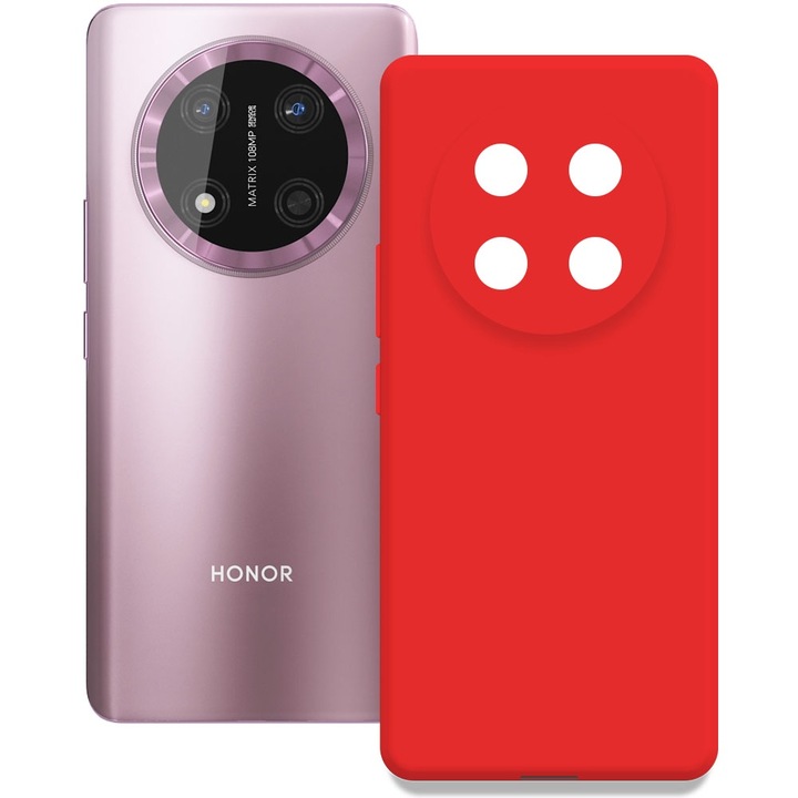 Husa pentru Honor Magic 7 Lite, Color Shield, Interior de catifea, Suprafata aderenta, Protectie antisoc, Margini ridicate, Regular Fit, Silicon, Rosu