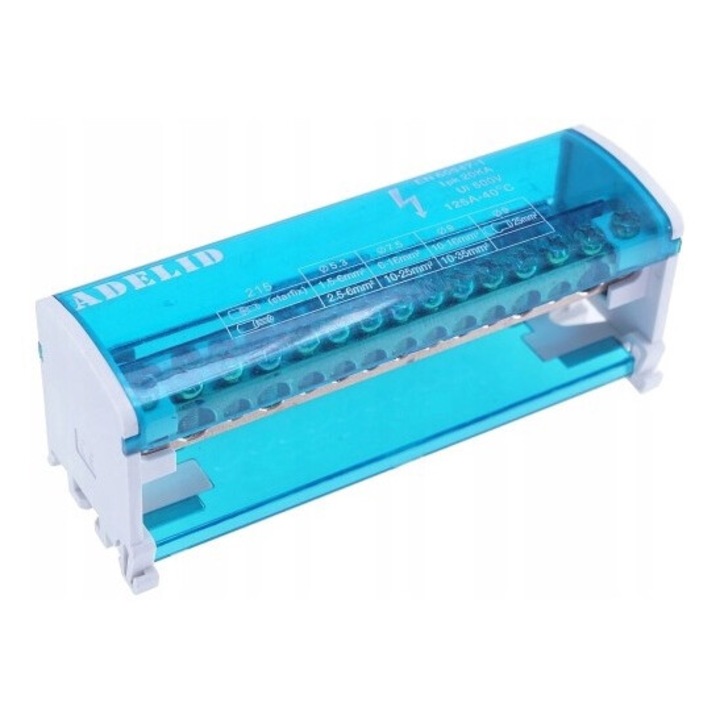 Bloc de distributie ADELID, 125A, 500V, 45x50x132mm, albastru