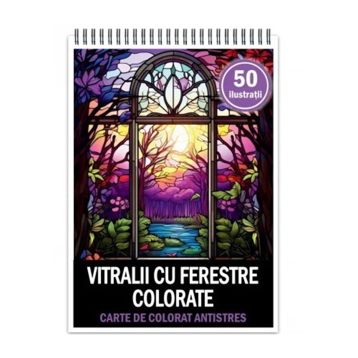 Антистрес книга за оцветяване, 50 илюстрации Витражи с цветни прозорци, 106 стр., Формат: A5, Издателство Cadouri Legendare