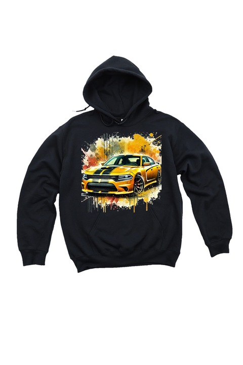 Noi kapucnis pulover, Fast and Furious Muscle Cars, Yellow Dodge 9-1, Fekete