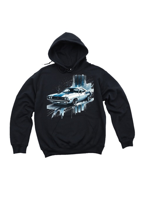 Női kapucnis pulóver, Fast and Furious Muscle Cars, kék-fehér Pontiac 23, fekete, 2XL
