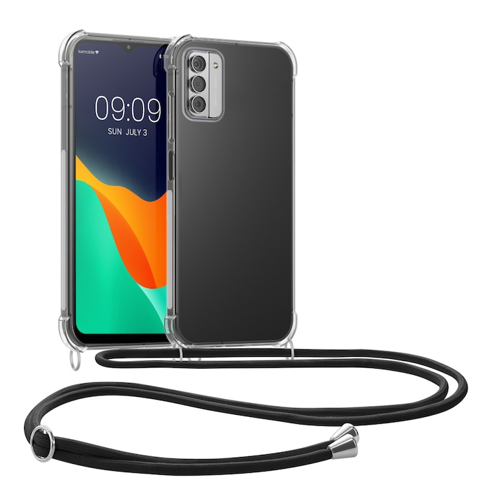 Калъф Kwmobile с ремък за Nokia G42 5G, прозрачен/черен, силикон, KWM000021WN001C