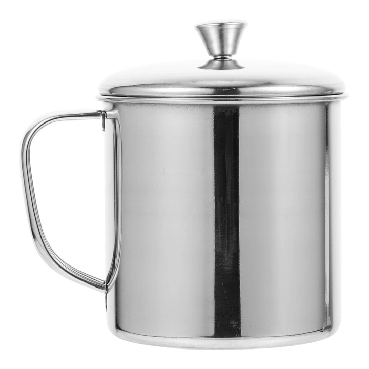 Cana din otel inoxidabil, 500ml, argintiu, 12x9.5x9.5cm, set cu capac