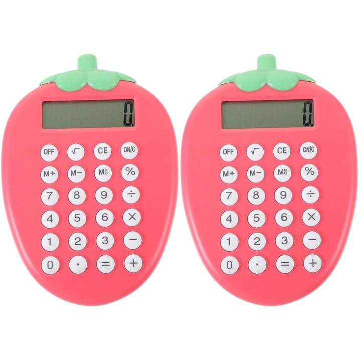Calculator portabil, rosu, dimensiuni 12.80x8.80x1.30cm, set de 2 bucati