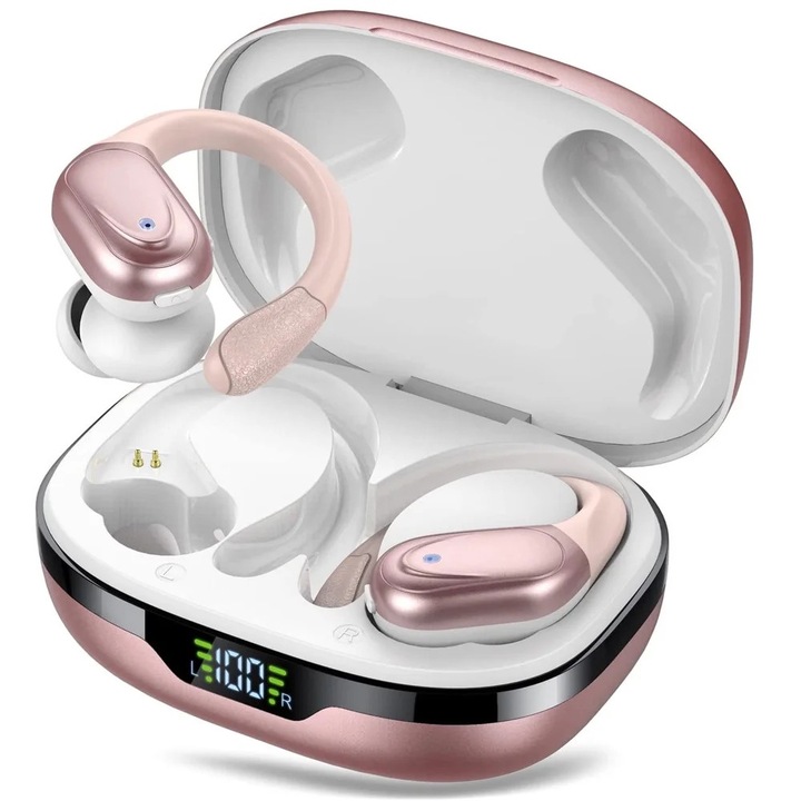 Casti wireless, Bluetooth 5.3, IPX5, roz, 8.1x6x3.4cm