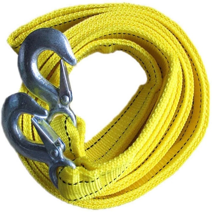 Curea de tractare, 4 metri, 5 tone, 4.5 cm latime, galben, set