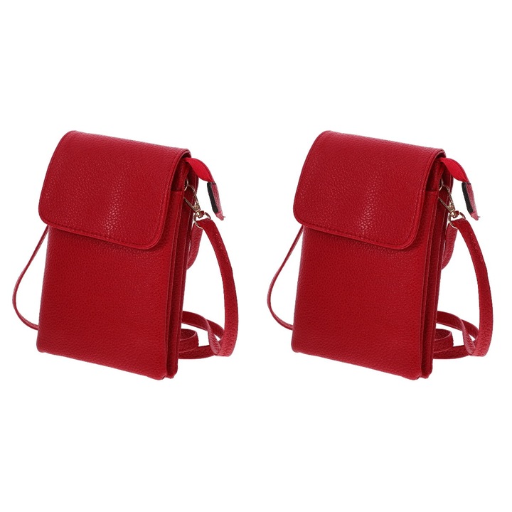 Geanta crossbody pentru telefon, rosie, dimensiuni 20x13x4.5cm, set de 2 bucati