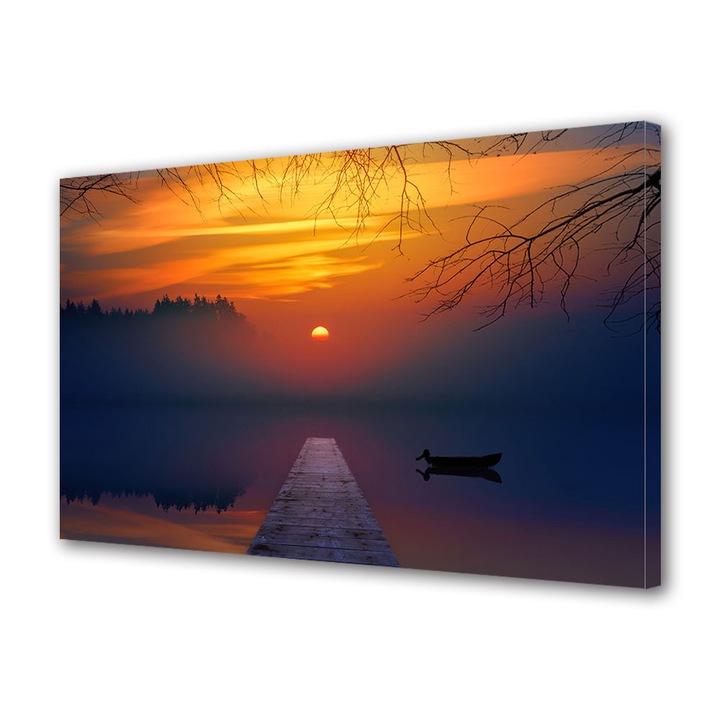 Tablou Canvas Peisaj de Toamna cu Apus pe ponton, 30 x 45 cm