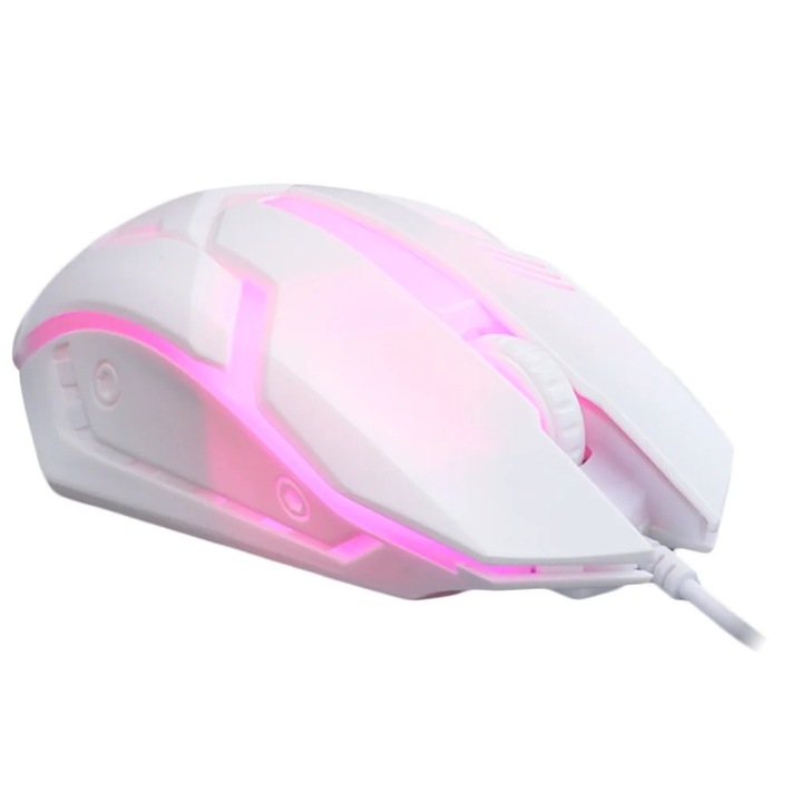 Mouse de gaming cu fir, alb, 12.4x6.7x3.3cm