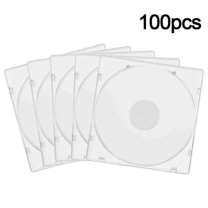 Set 100 bucati carcase CD PP transparente, plastic, 128x124x5.2mm