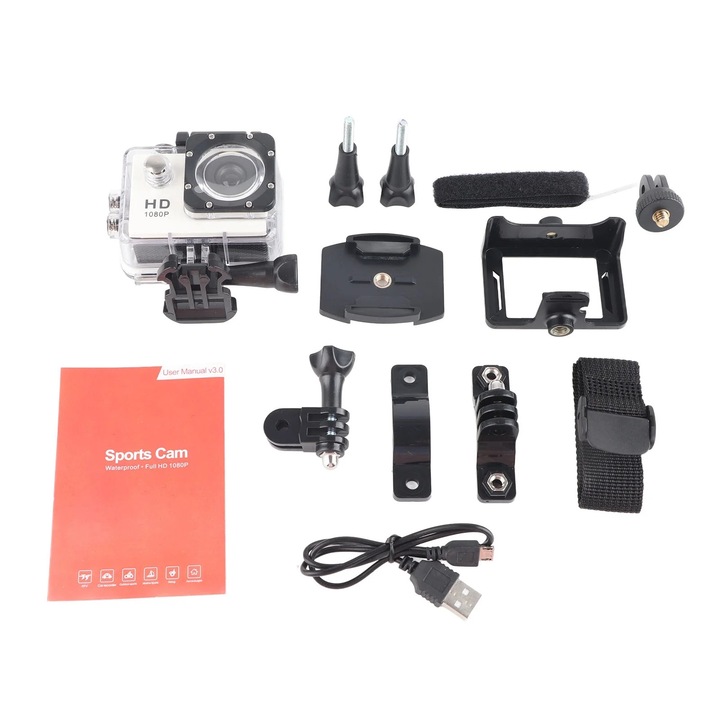 Camera video sport K1080HD 12MP impermeabila alba, 300g