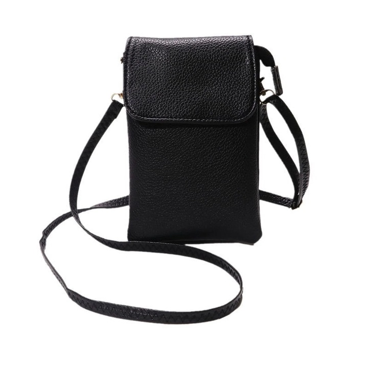 Geanta de umar pentru femei, piele ecologica, 20x13x3cm, negru