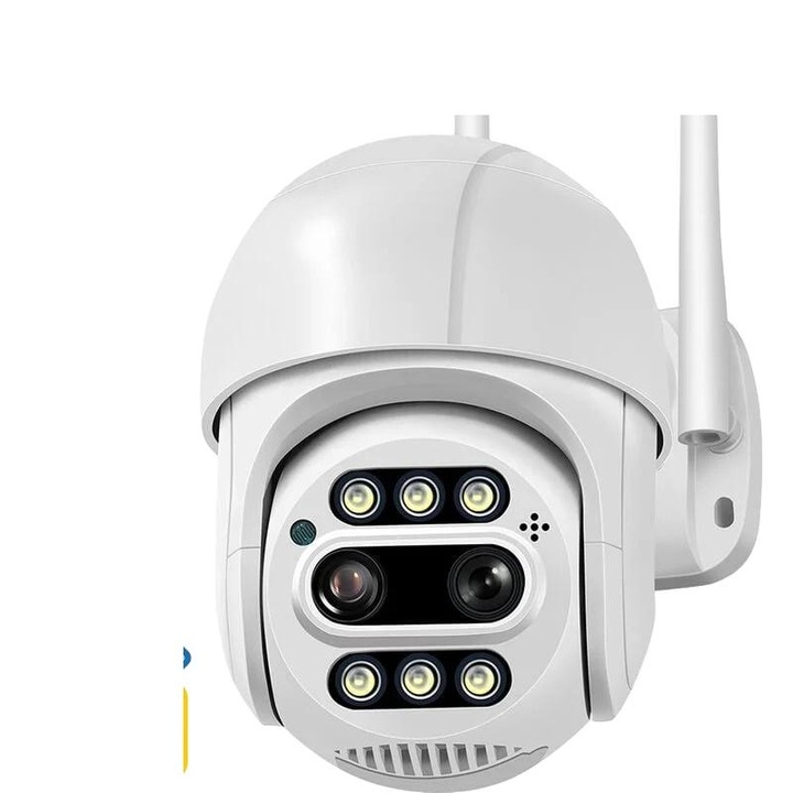 Camera de supraveghere exterioara PTZ IP WiFi 4K 4MP x 2, zoom 8x, alarma vocala, conexiune wireless si cablat, alb