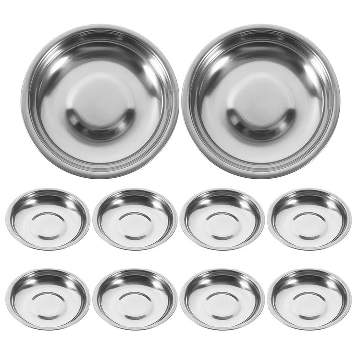 Set 10 boluri din inox pentru sosuri, argintii, 9x9x1.6cm