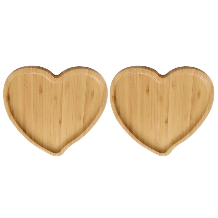 Set 2 Tavi Servire din Bambus in Forma de Inima, 13.20x13.00x1.60cm, Natural
