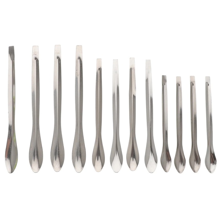 Set 12 linguri de masurare din otel inoxidabil pentru laborator, argintii, 14x1.5x0.2cm