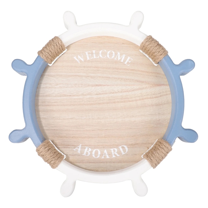 Tava de servire set din lemn, tema marina, 31x31x3cm, design rustic