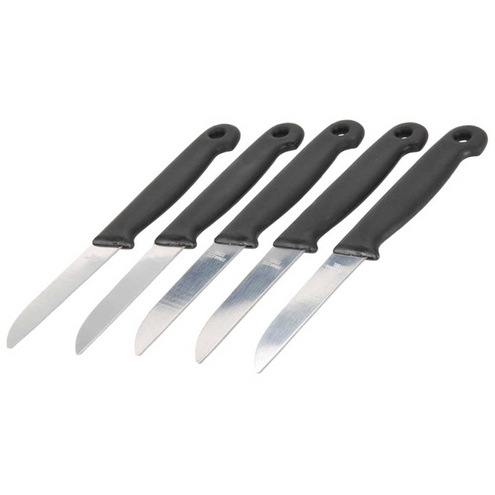 Set 5 cutite de curatat EXcellent Housware, inox, 7 cm, manere negre