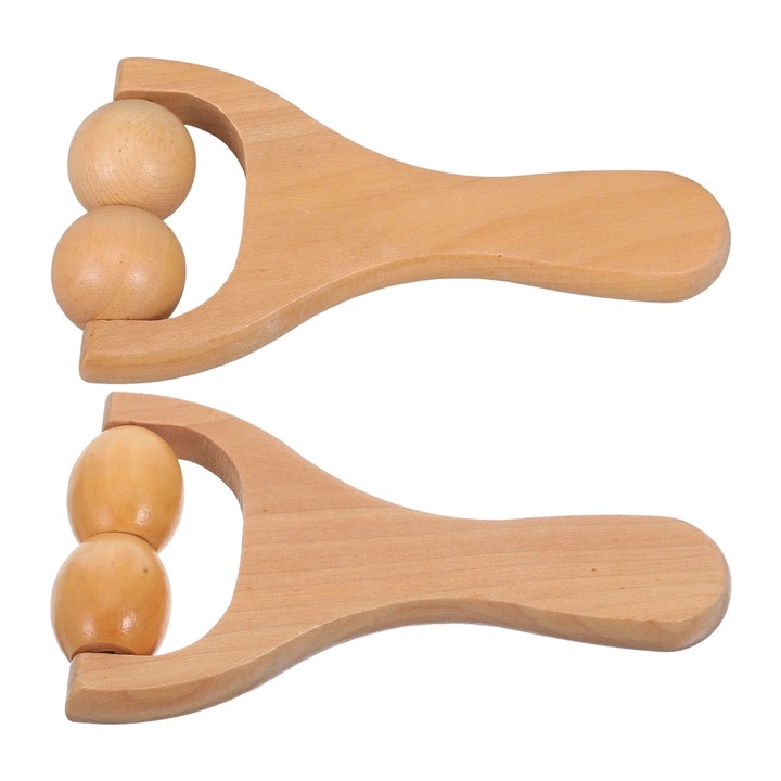 Set de 2 aparate de masaj din lemn, bej, 15x8x3cm