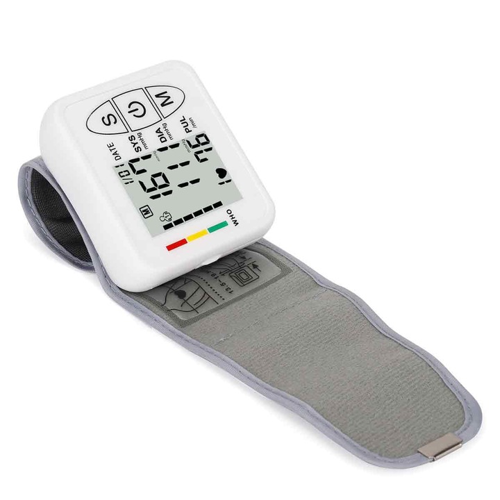 Tensiometru automat pentru brat, cu display iluminat, alb/gri