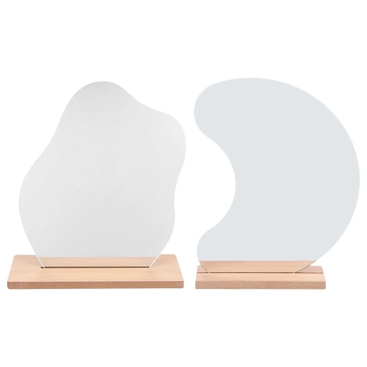 Oglinda de masa, set 4 piese, design din lemn, dimensiuni 24x19.50x5.00cm, multicolor