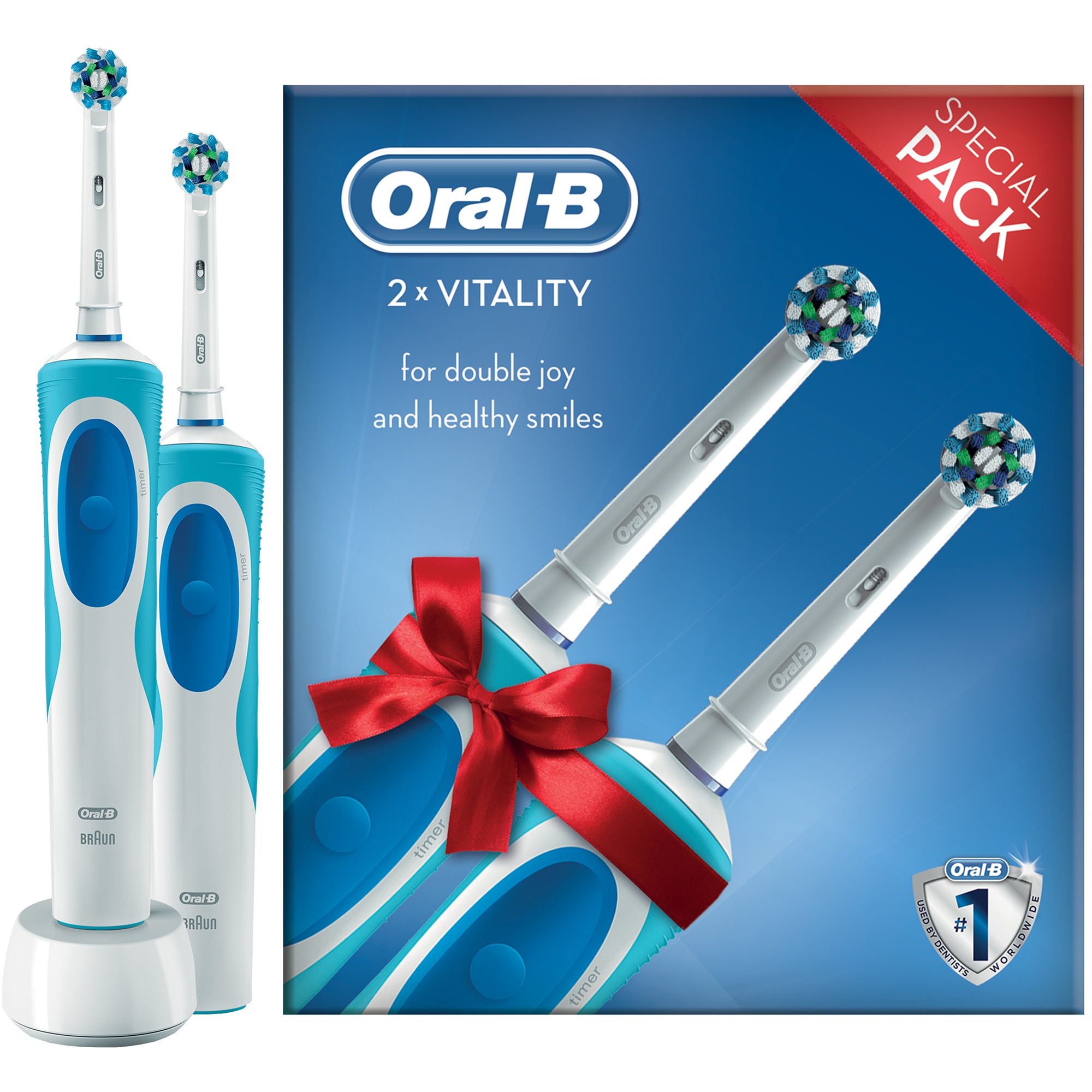 Set 2 Periute de dinti electrice Oral-B Vitality oscilatii/min, Curatare 2D, 1 program, 2 capate, Alb/Albastru -