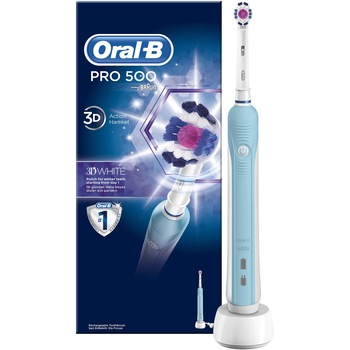 Periuta de dinti electrica Oral-B PRO 500 3D White, 20000 pulsatii/min, 8800 oscilatii/min, Curatare 3D, 1 program, 1 capat, Alb/Albastru Periuta de dinti electrica Oral-B PRO 500 3D White, 20000 pulsatii/min, 8800 oscilatii/min, Curatare 3D, 1 program, 1 capat, Alb/Albastru