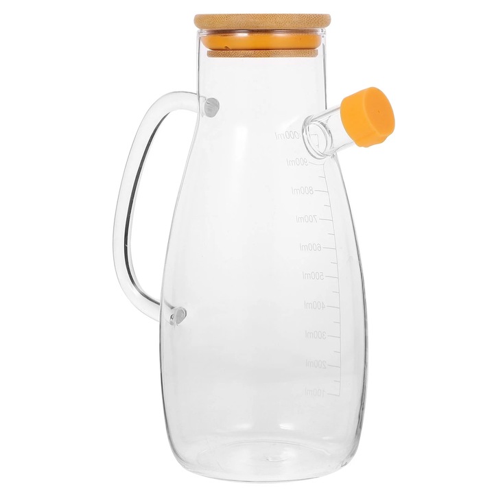 Sticla pentru sosuri, 1000ml, sticla, silicon, lemn, 22x16x10cm, multicolor