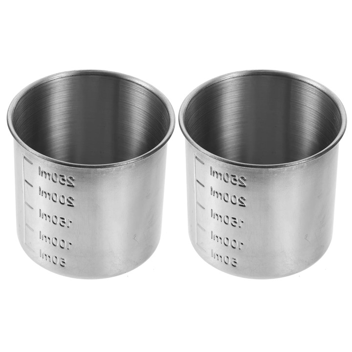 Cupa de masurare din inox, 50g, set de 2 bucati, argintie, 7,50x7,50x7,00cm, fara maner