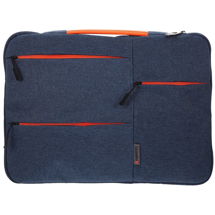 ZYBLSSBB, geanta pentru laptop in poliester cu captuseala moale, buzunare frontale cu fermoar, maner ascuns, LSM2xh2336-BCS0057985, albastru inchis/orange, 40 x 30 x 1.5 cm