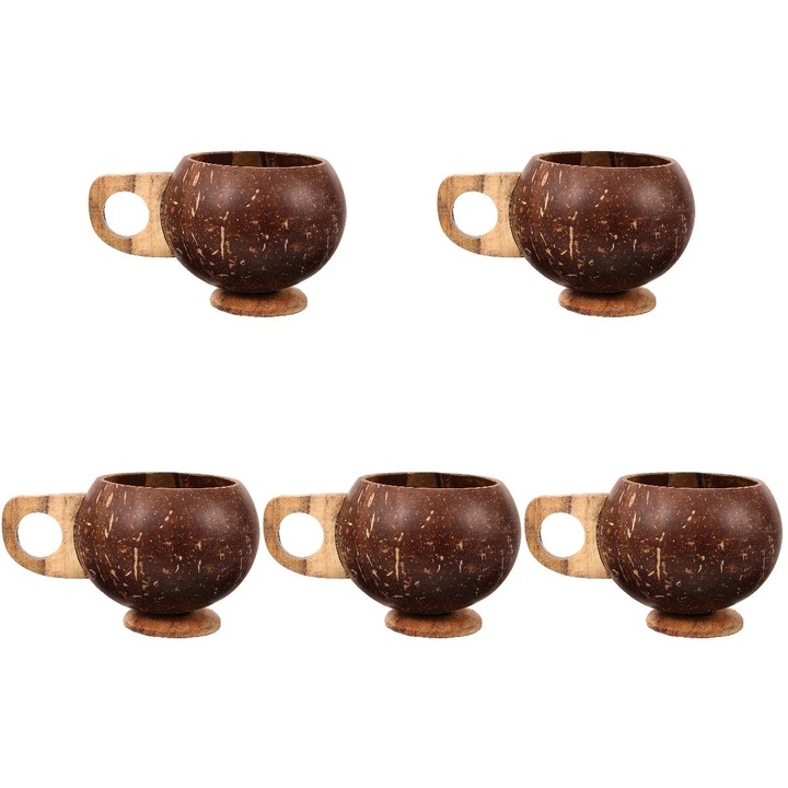 Cani din coaja de nuca de cocos, set de 5 bucati, maro, 15x11x8.5cm