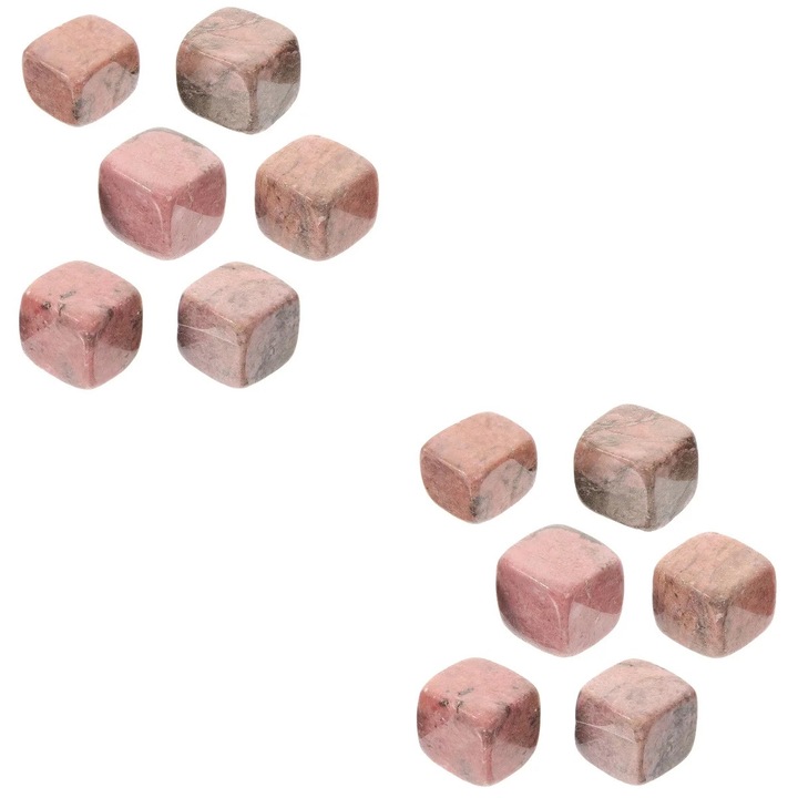 Set 12 cuburi de gheata reutilizabile pentru whiskey, geometrice, piatra roz, multicolor, 2x2x2cm