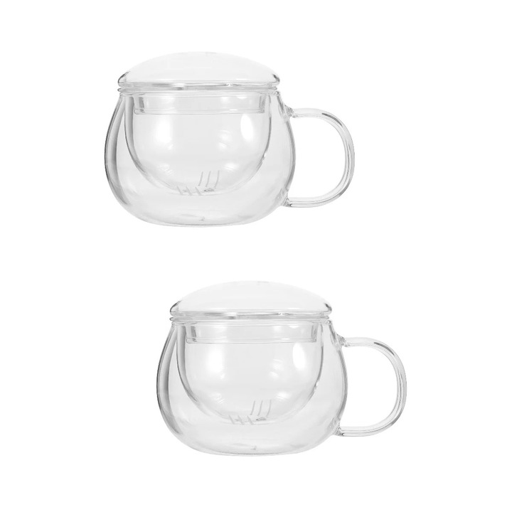 Set cani din sticla cu capac si filtru, 300ml, design modern, multicolor, 12x9.5x7.8cm