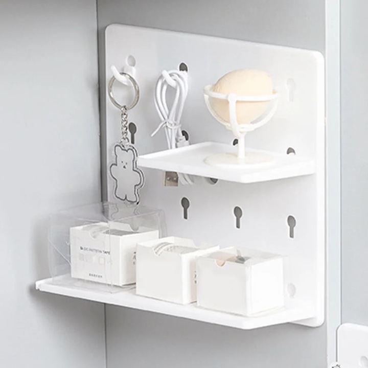 Rafturi plutitor de perete, organizator, plastic, alb, 22x22x9.5cm