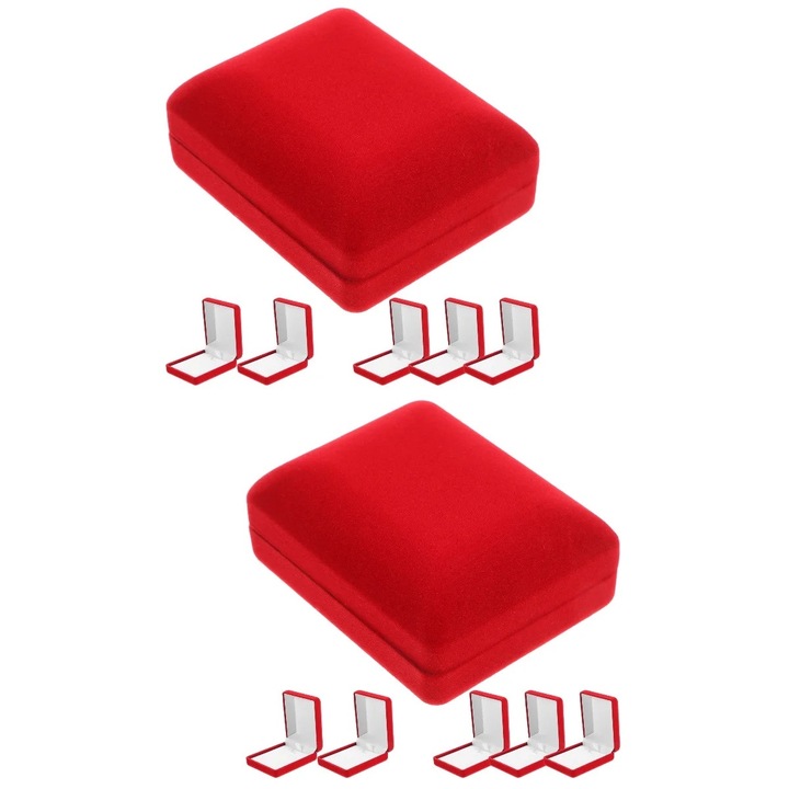 Cutie pentru bijuterii, set 12 bucati, rosie, 7.80x6.00x3.30cm