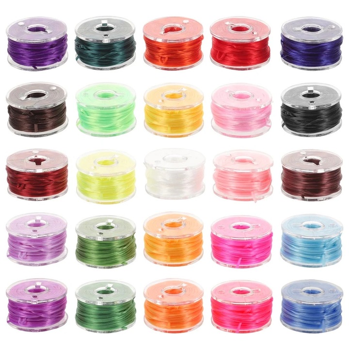 Sfoara elastica pentru bratari, set 25 bucati, multicolor, 12x9.5x2.5cm